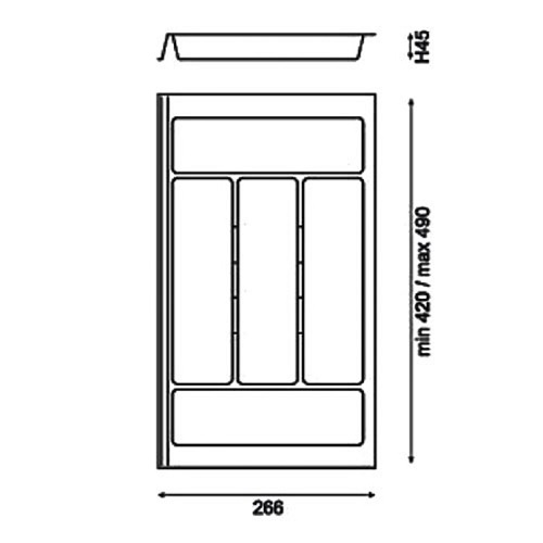 Лоток Combi (мод.710) для столових приборів, 266х420-490мм, пластик, сірий оріон - Зображення 2